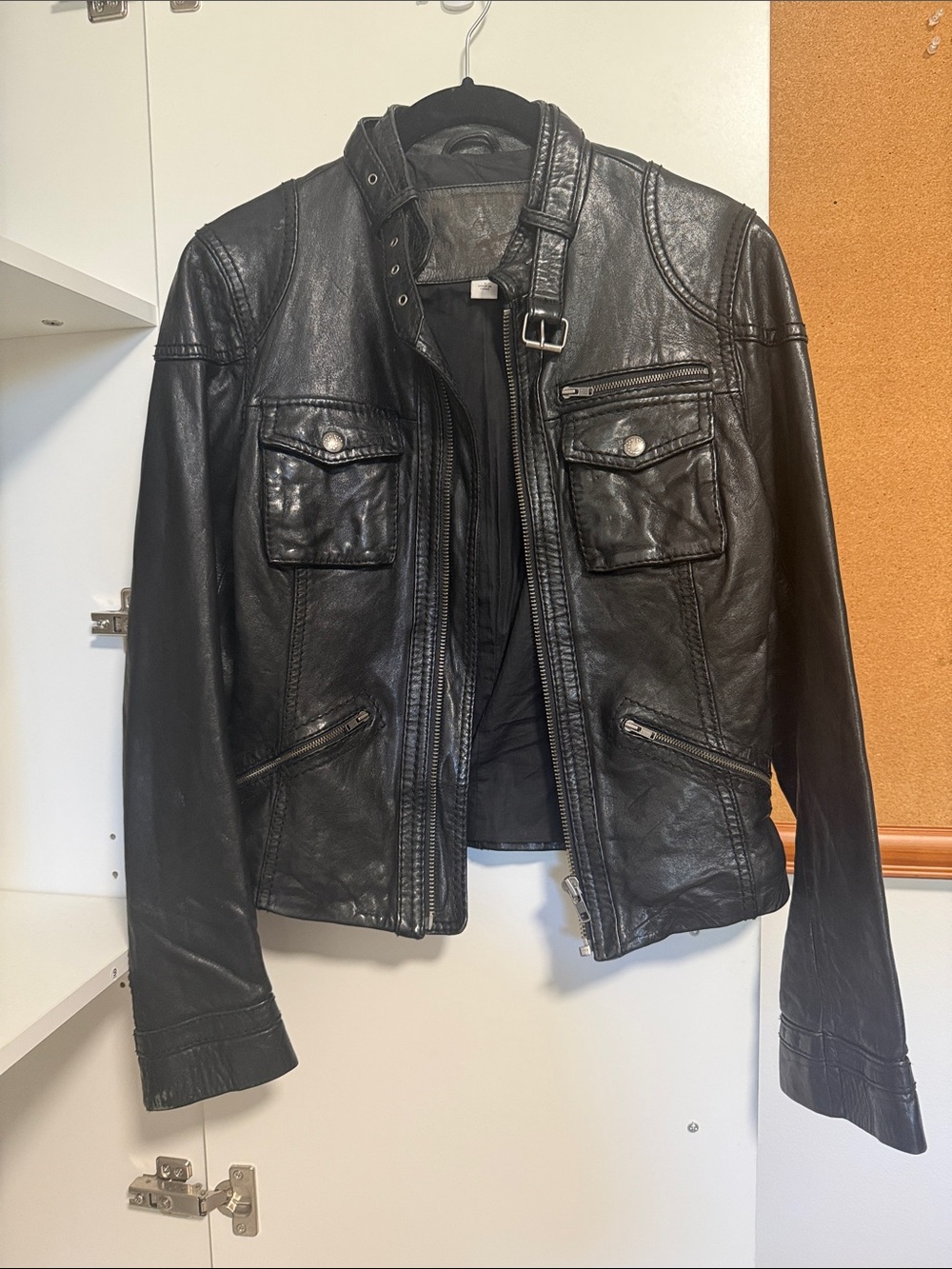 100% Leather Vintage True Religion Black Motto Jacket - Women